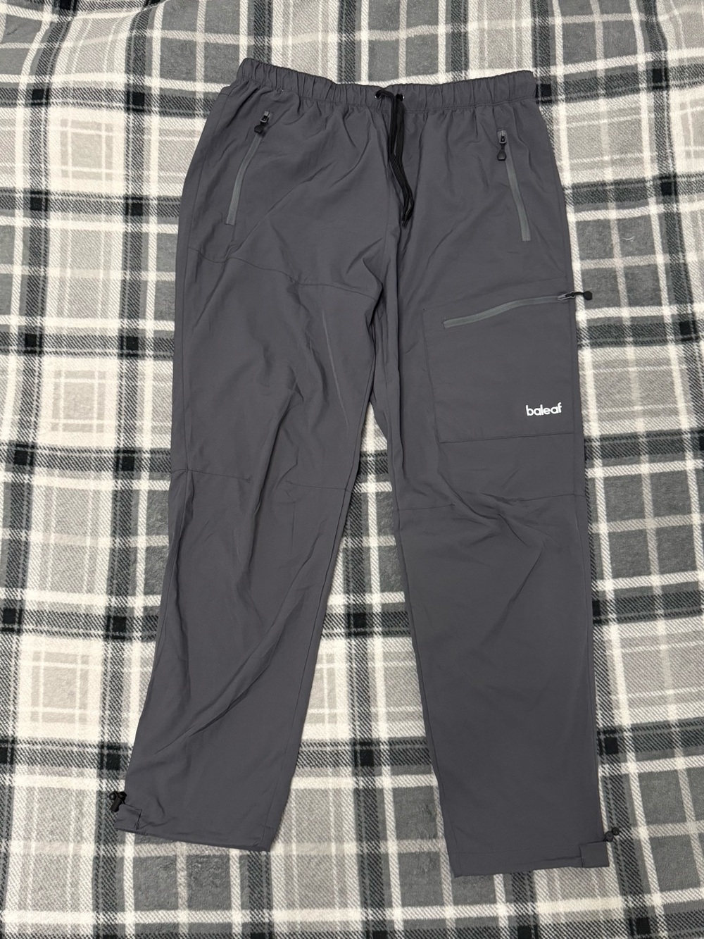 Baleaf Hiking Pants Gray Zip Pockets Drawstring Ankle Reflective Mens XL NWT